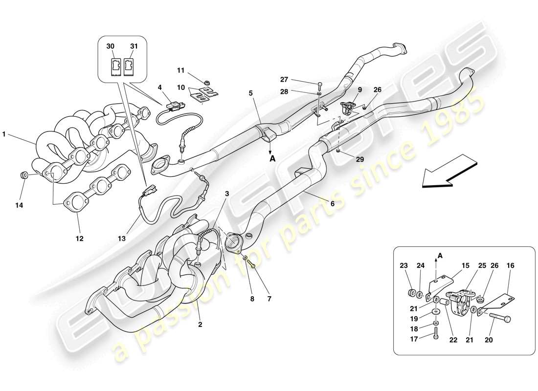 ferrari 599 gto (europe) front exhaust system part diagram