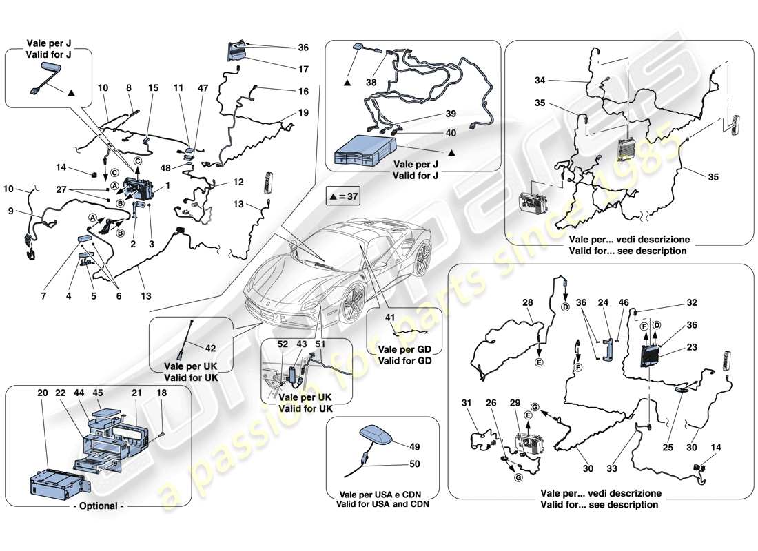 ferrari 488 spider (usa) infotainment system parts diagram