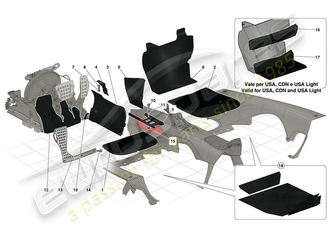 ferrari laferrari (usa) passenger compartment mats part diagram