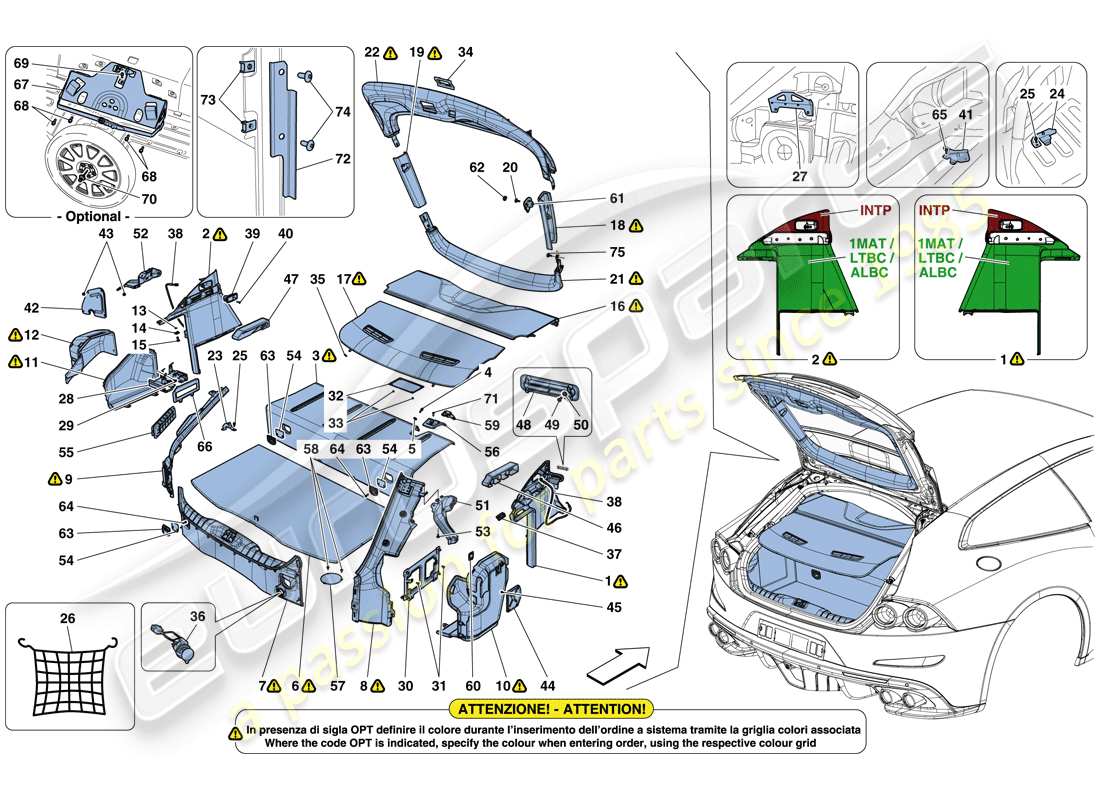 ferrari gtc4 lusso t (usa) luggage compartment mats part diagram