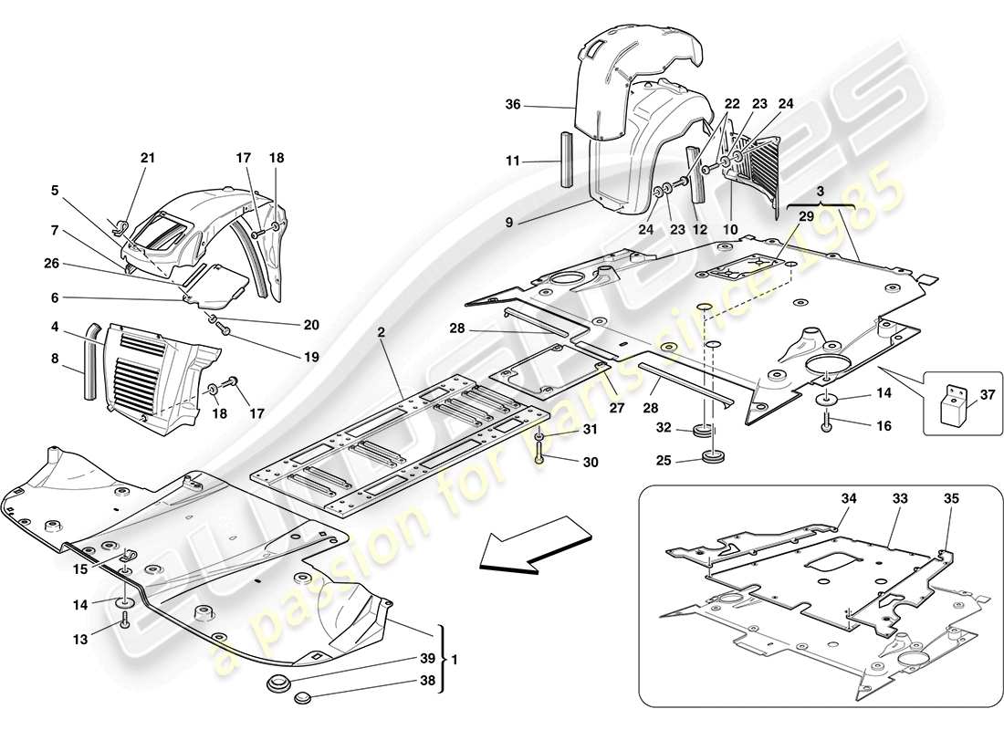 ferrari f430 coupe (usa) flat undertray and wheelhouses part diagram