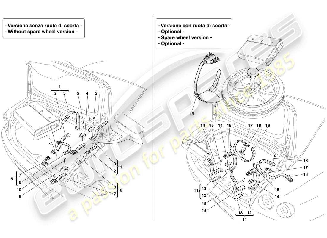 ferrari 612 scaglietti (usa) spare wheel and tool bag fasteners part diagram