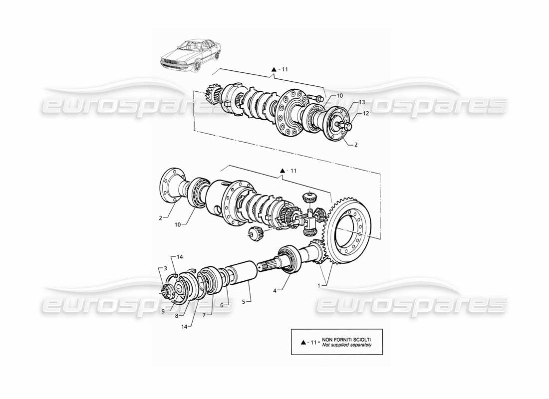 maserati qtp v8 (1998) differential - internal parts parts diagram