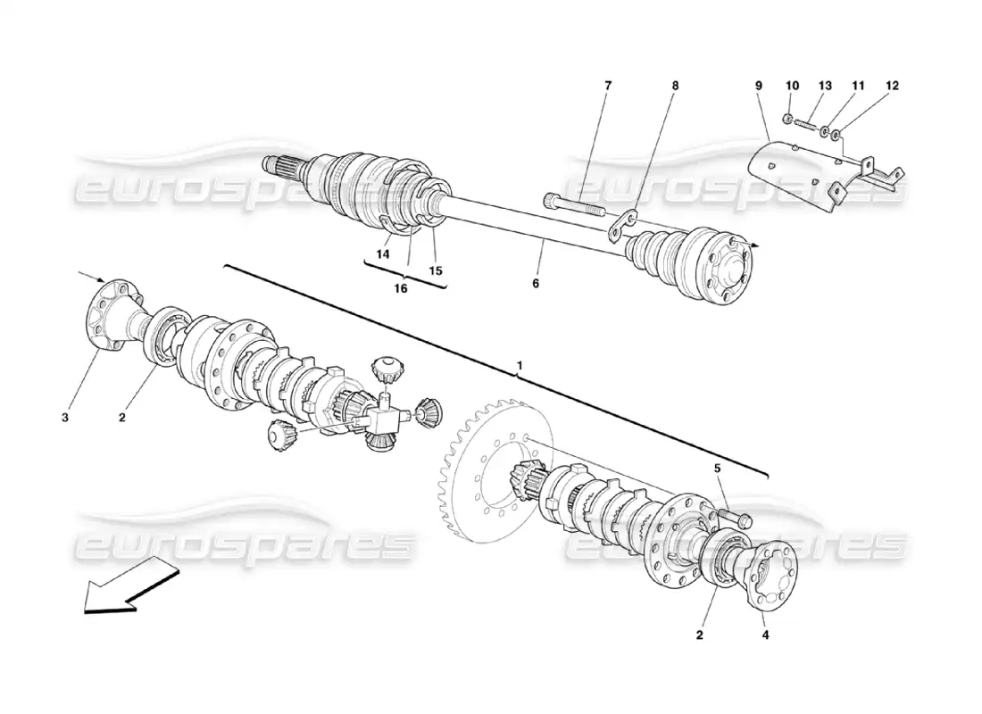 ferrari 360 challenge stradale differential & axle shafts parts diagram