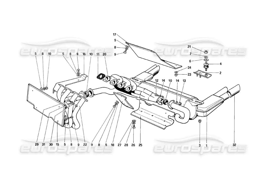 ferrari mondial 8 (1981) exhaust system parts diagram