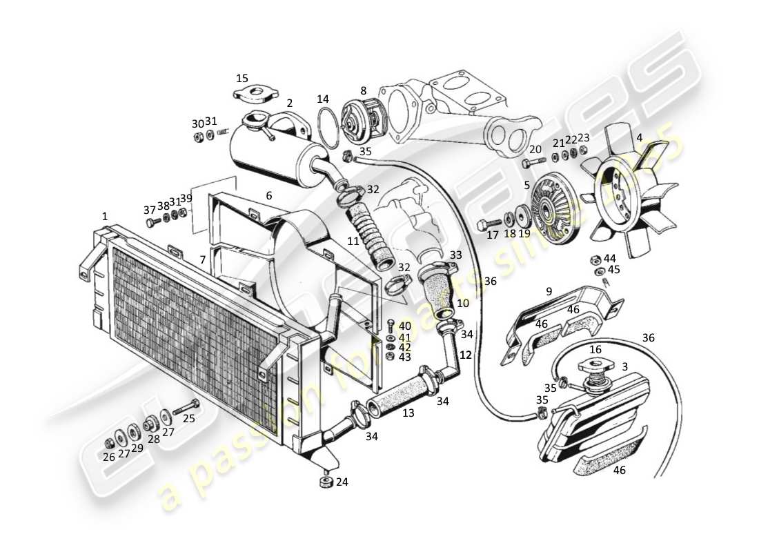 maserati kyalami engine cooling parts diagram