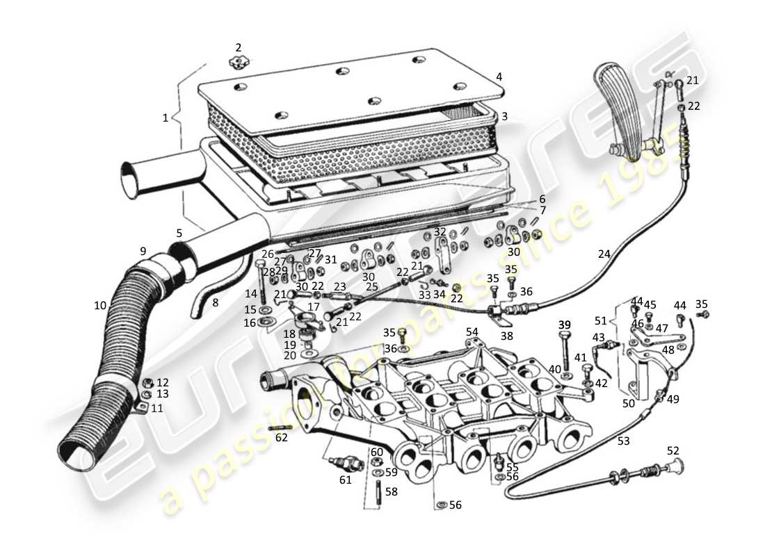 maserati kyalami air intake manifold and filter parts diagram