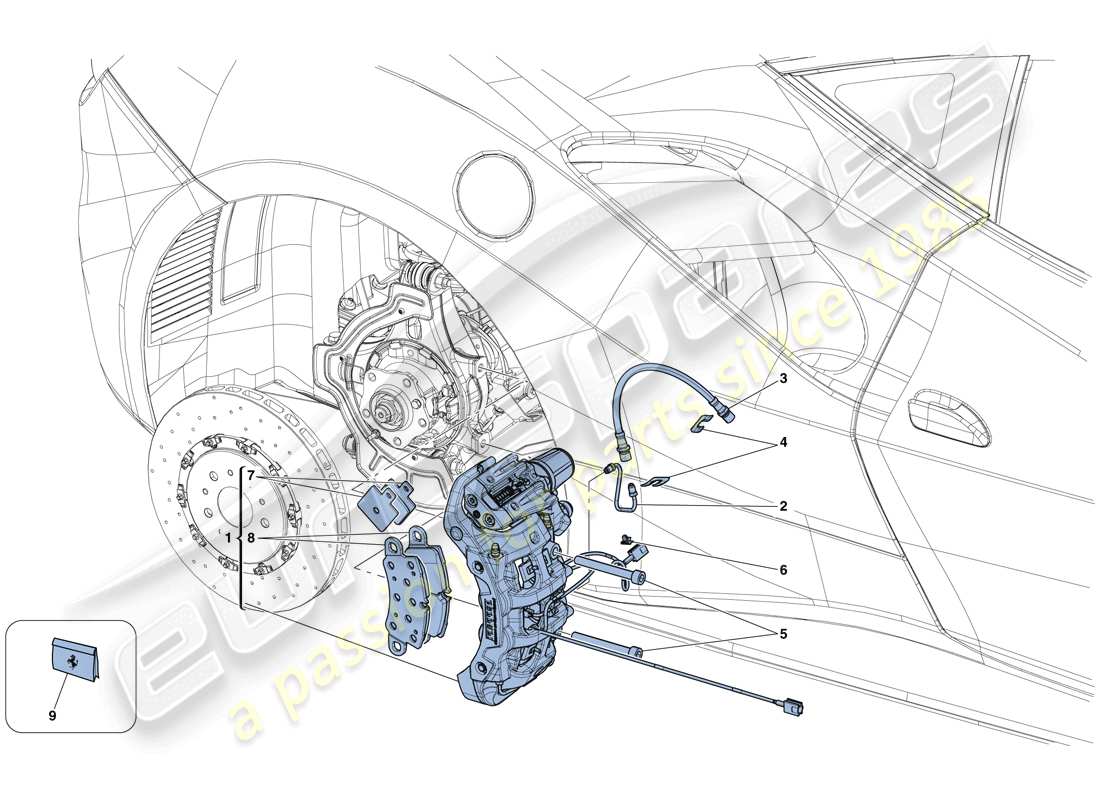 ferrari 488 gtb (rhd) rear brake callipers parts diagram