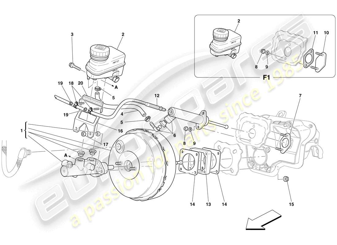 ferrari 599 gtb fiorano (rhd) hydraulic brake and clutch control part diagram