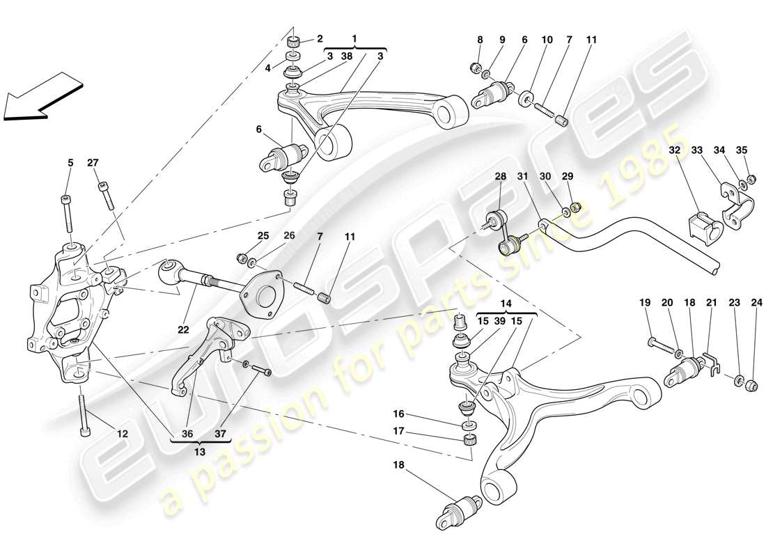 ferrari 599 gto (europe) rear suspension - arms and stabiliser bar part diagram