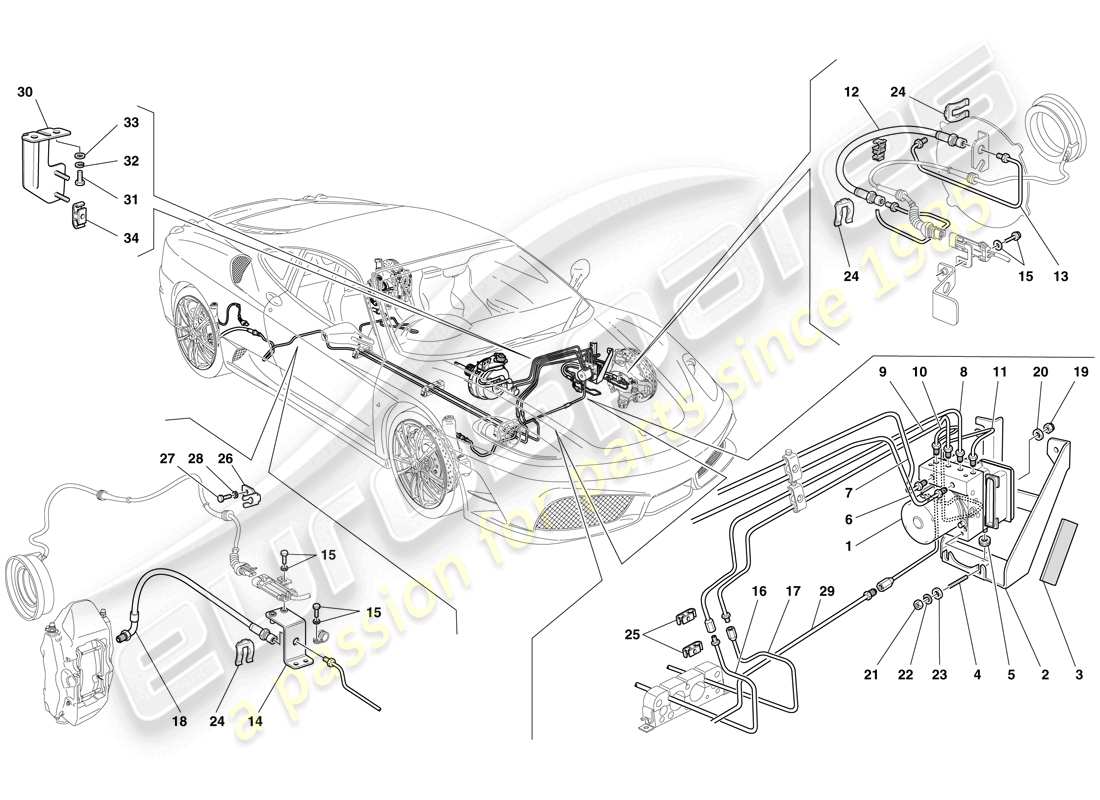 ferrari f430 scuderia spider 16m (rhd) brake system parts diagram