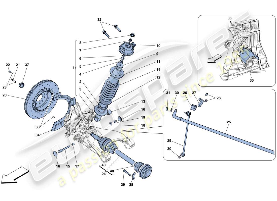 ferrari 458 italia (europe) rear suspension - shock absorber and brake disc parts diagram
