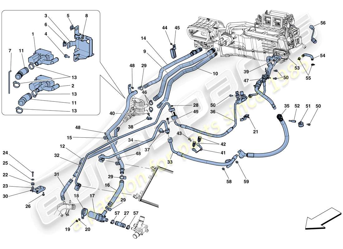 ferrari f12 tdf (usa) ac system - water and freon parts diagram