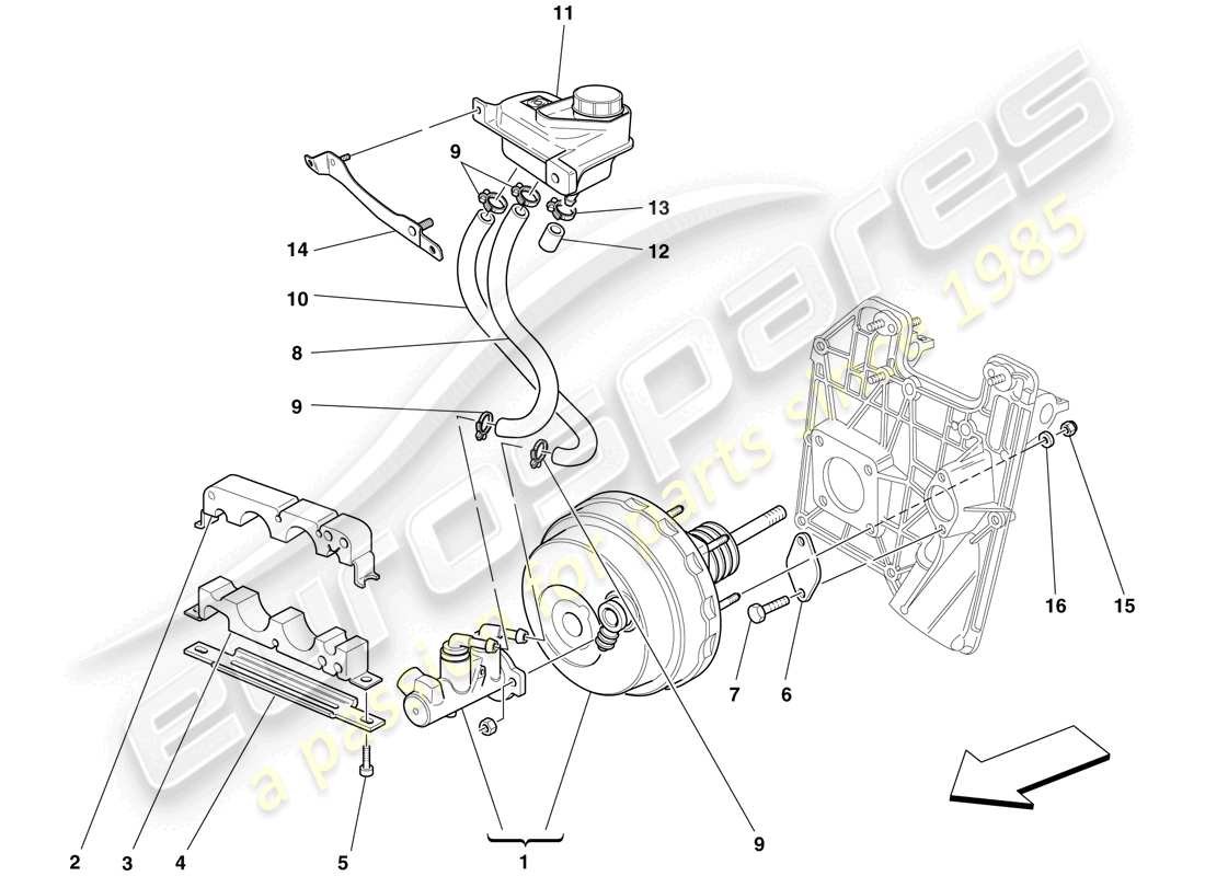 ferrari f430 scuderia spider 16m (rhd) hydraulic brake and clutch controls parts diagram