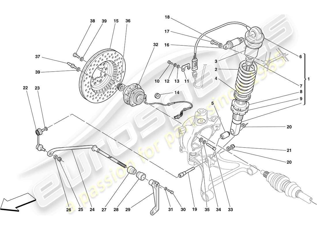 ferrari f430 coupe (usa) rear suspension - shock absorber and brake disc part diagram