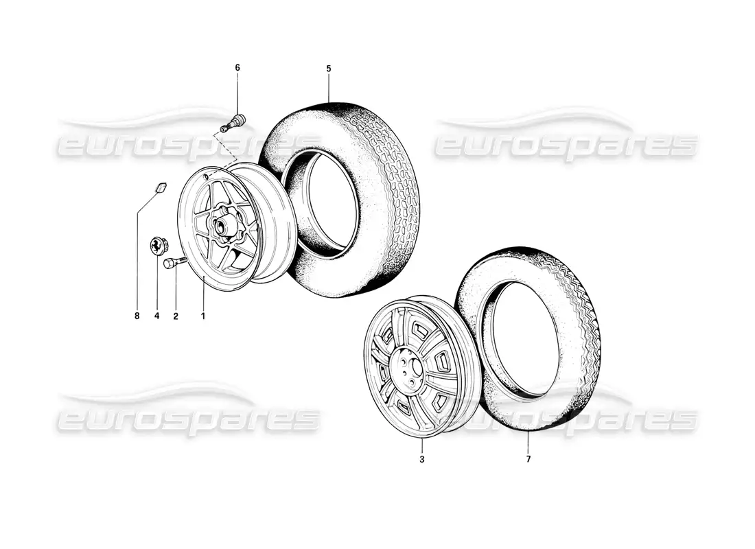 ferrari 308 (1981) gtbi/gtsi wheels parts diagram