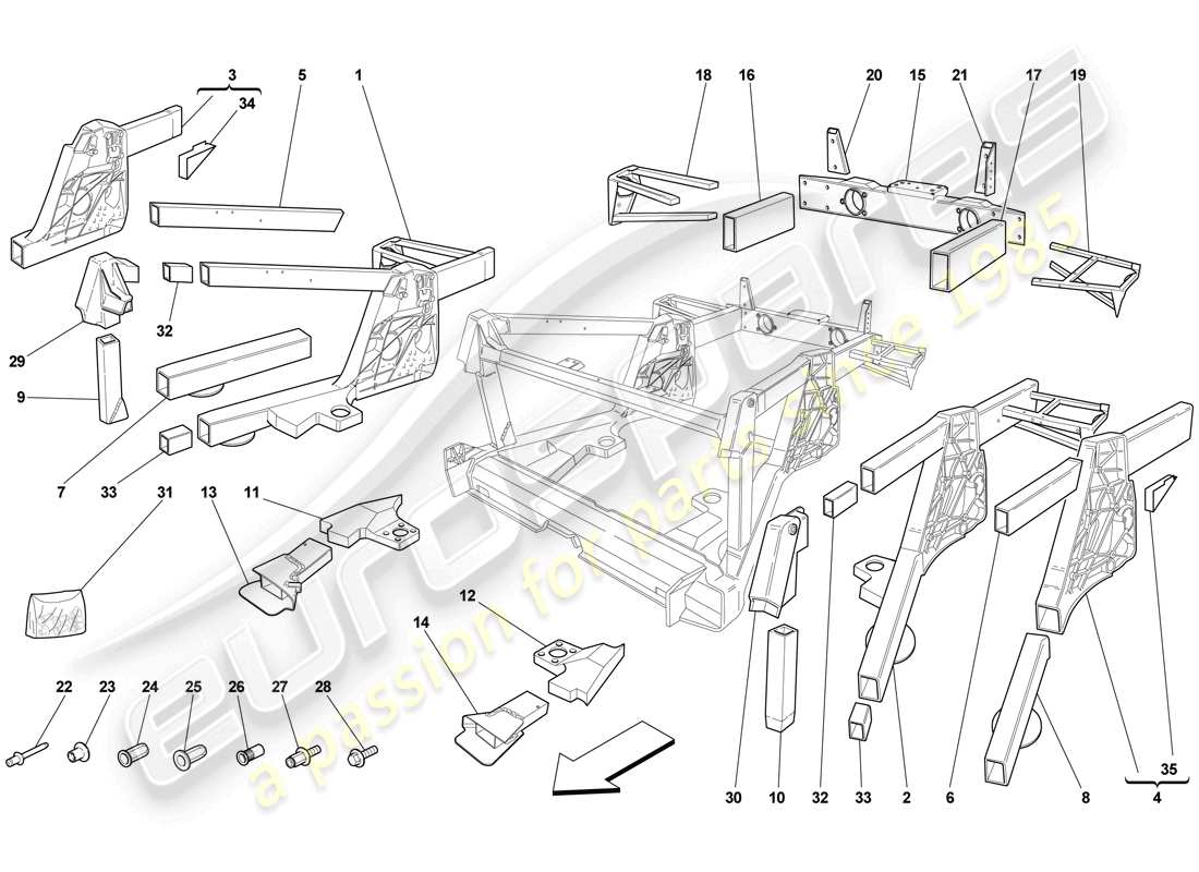 ferrari f430 scuderia spider 16m (rhd) chassis - rear element subassemblies parts diagram