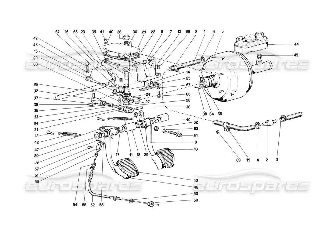 ferrari 308 (1981) gtbi/gtsi pedal board - brake and clutch controls parts diagram