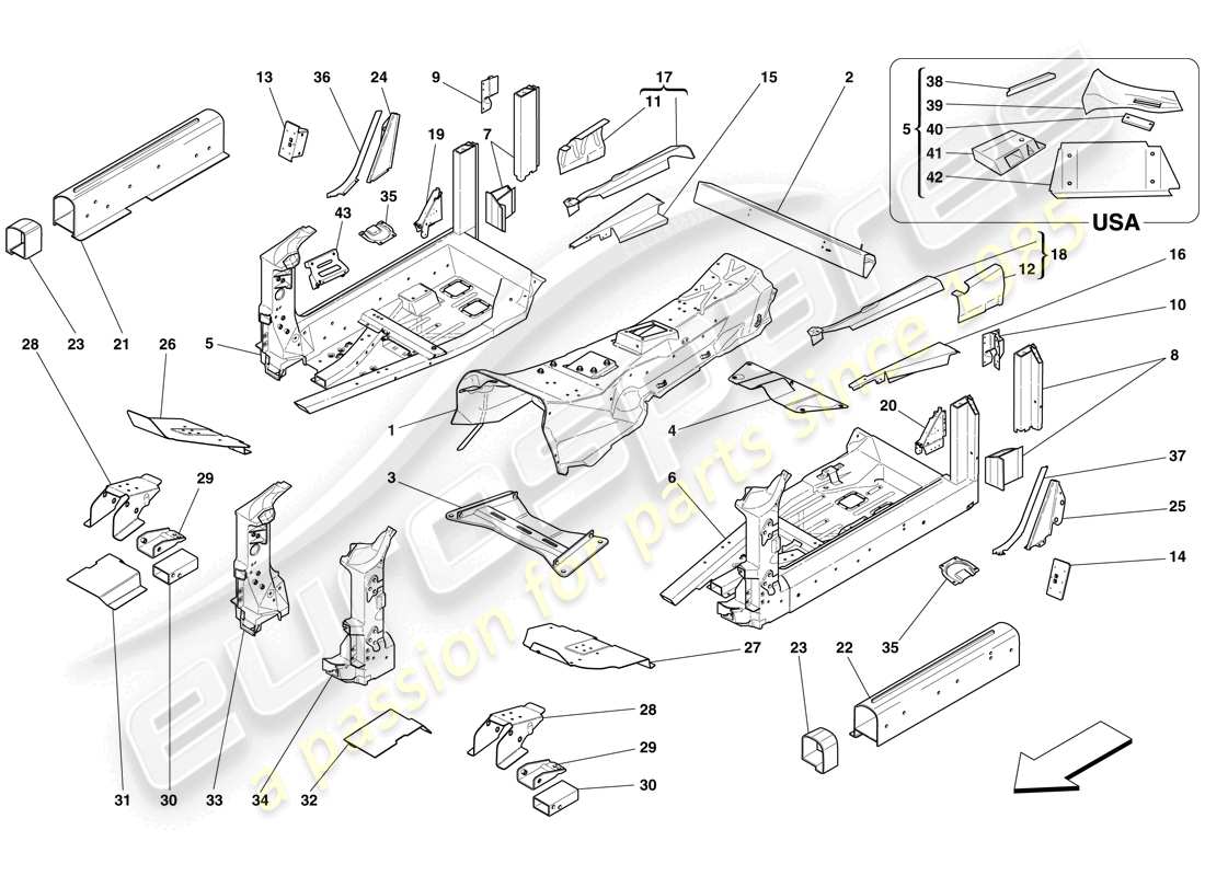 ferrari 599 gtb fiorano (rhd) structures and elements, centre of vehicle part diagram