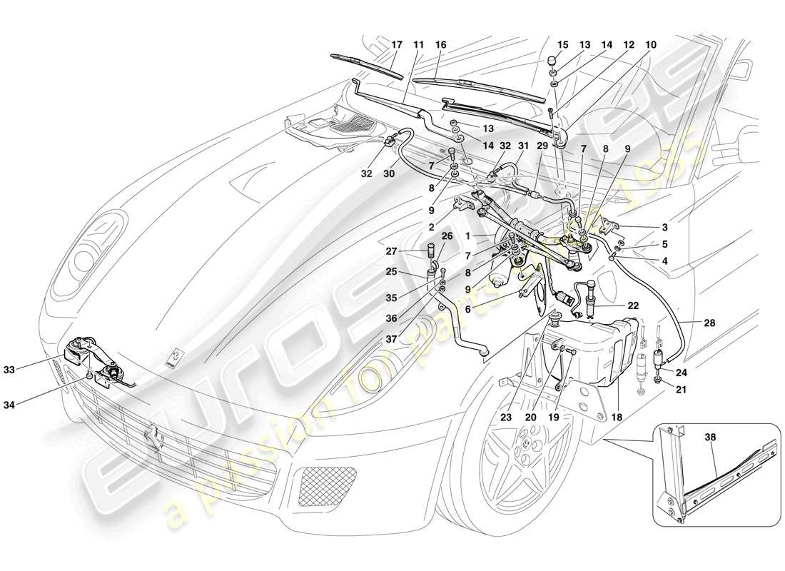 ferrari 599 gtb fiorano (usa) windscreen wiper, windscreen washer and horns part diagram