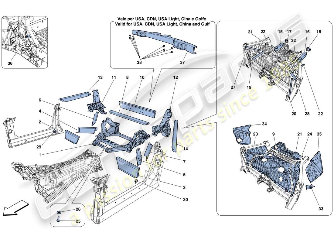 ferrari f12 tdf (usa) structures and elements, rear of vehicle part diagram