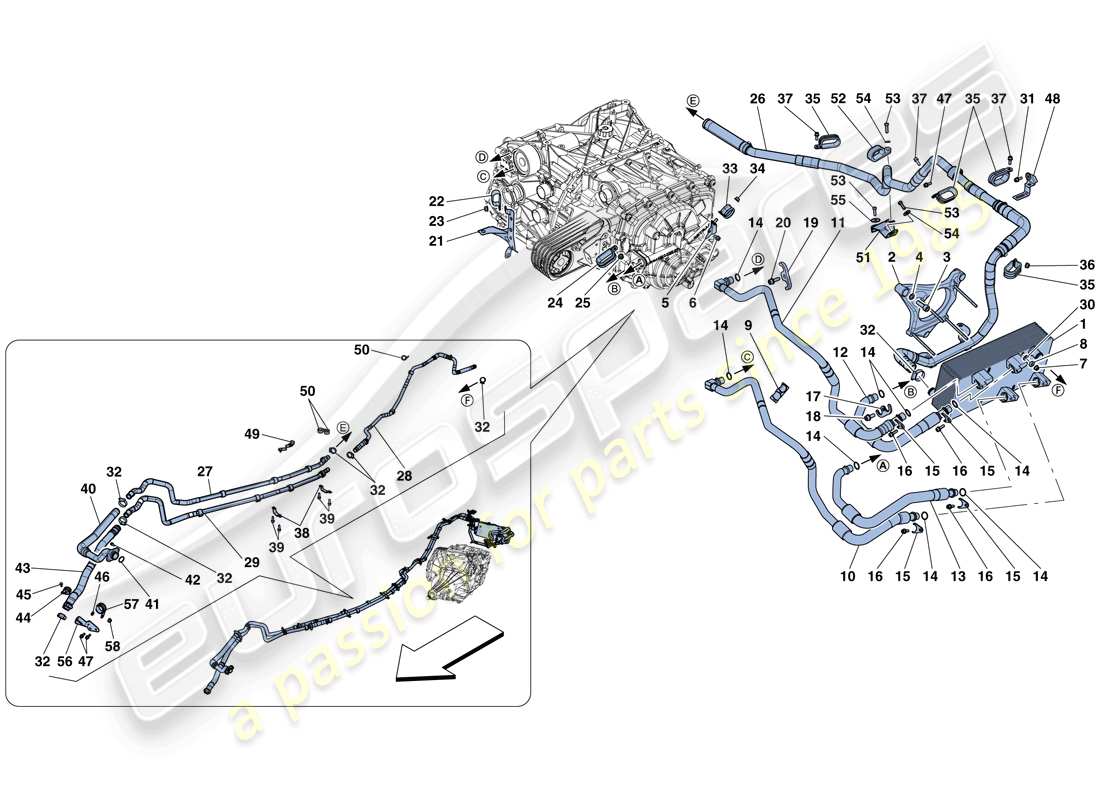 ferrari f12 tdf (europe) gearbox oil lubrication and cooling system part diagram