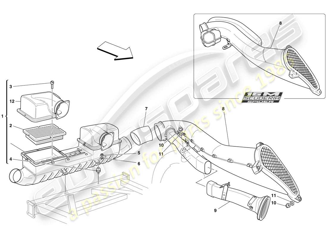 ferrari f430 scuderia spider 16m (rhd) air intake parts diagram