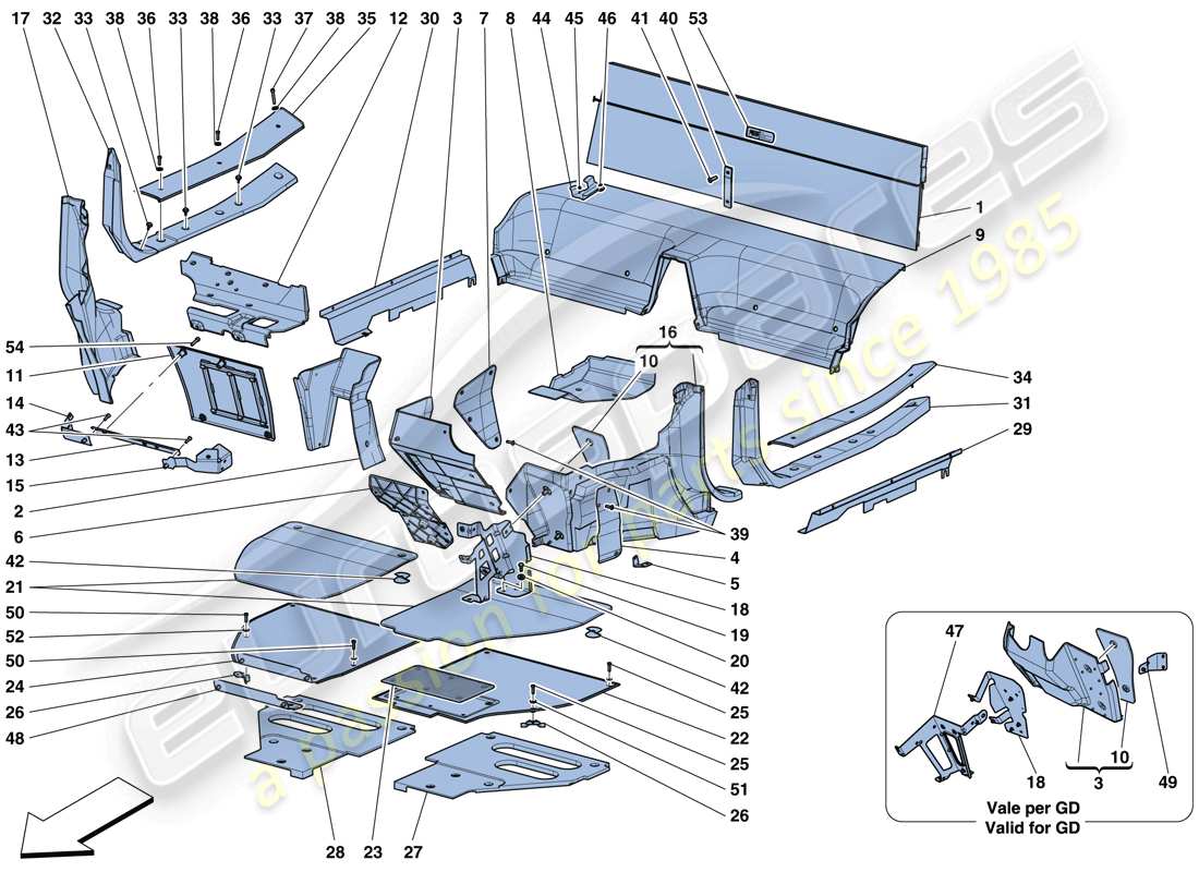 ferrari 458 speciale aperta (usa) passenger compartment mats parts diagram