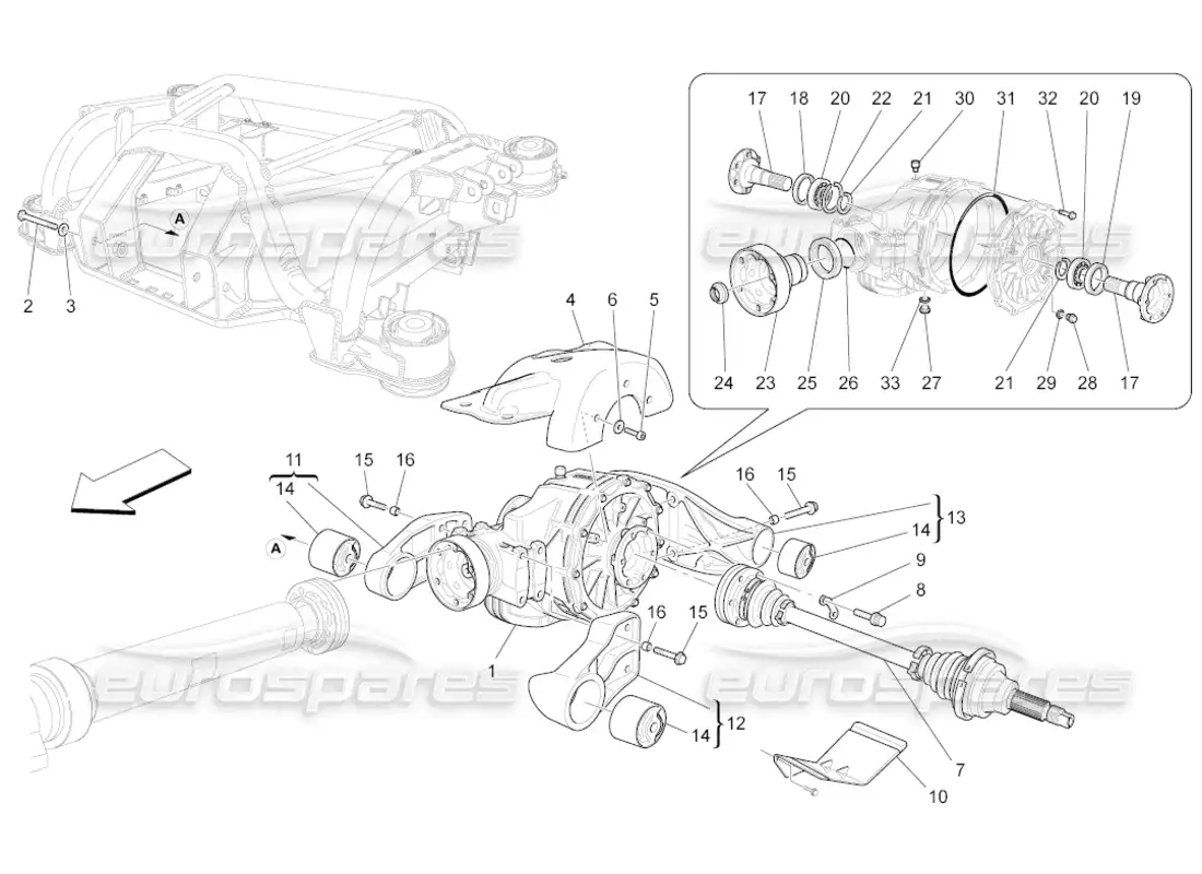maserati grancabrio (2011) 4.7 differential and rear axle shafts parts diagram
