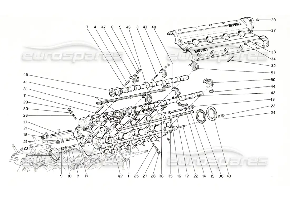ferrari 308 gt4 dino (1976) cylinder head (left) parts diagram