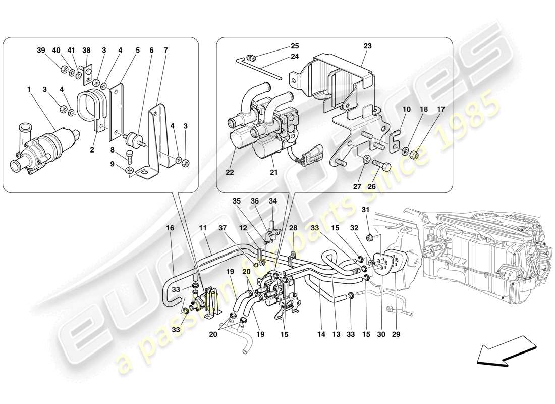 ferrari 599 gtb fiorano (europe) ac system - water pipes parts diagram