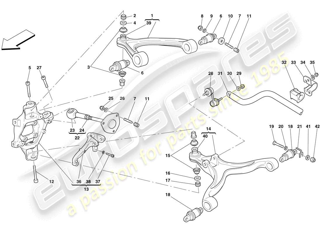 ferrari 612 scaglietti (usa) rear suspension - arms and stabiliser bar part diagram