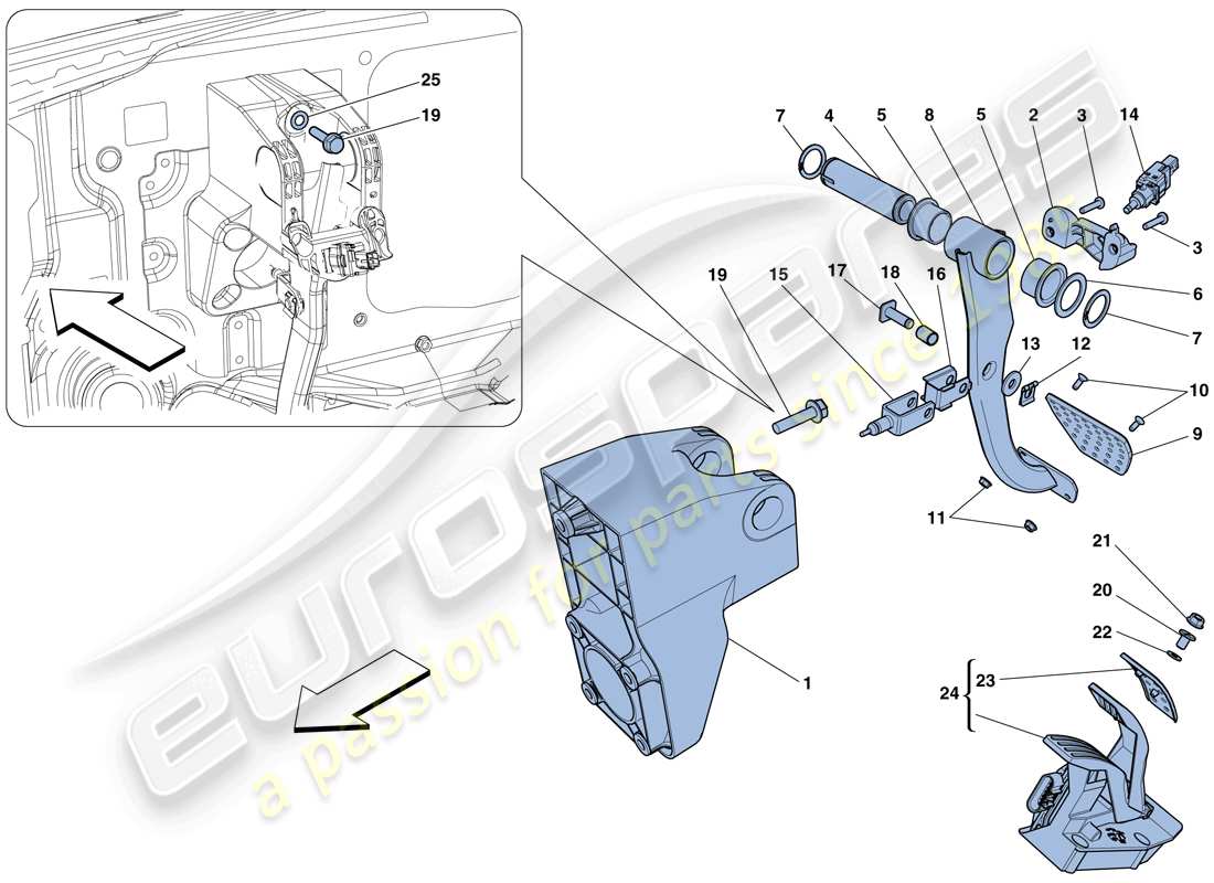 ferrari 488 gtb (rhd) complete pedal board assembly parts diagram