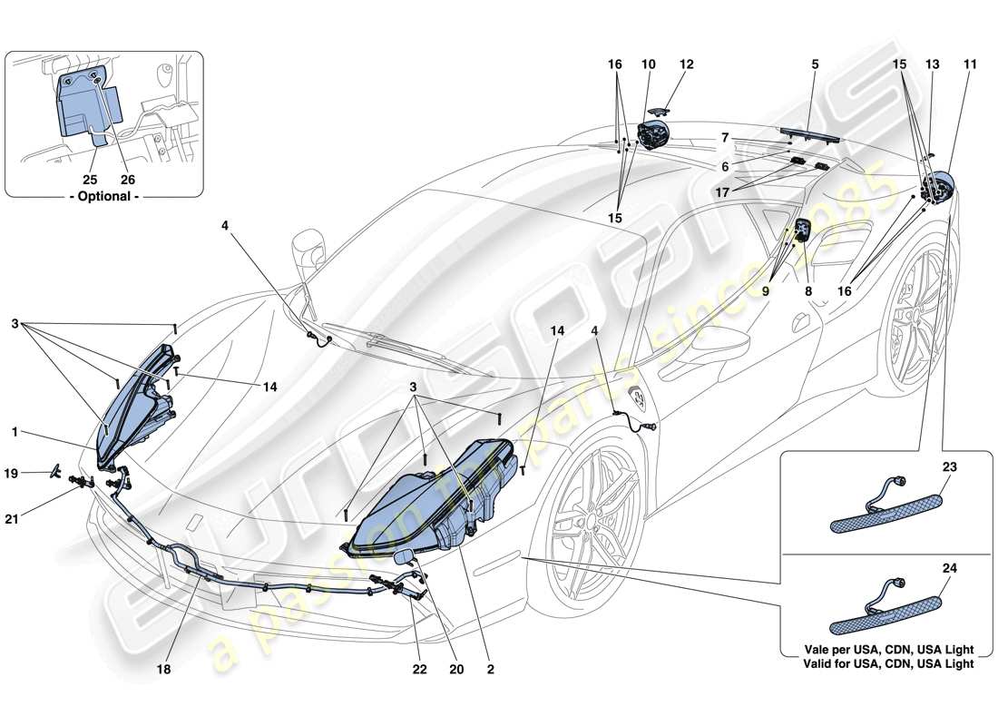 ferrari 488 gtb (rhd) headlights and taillights parts diagram