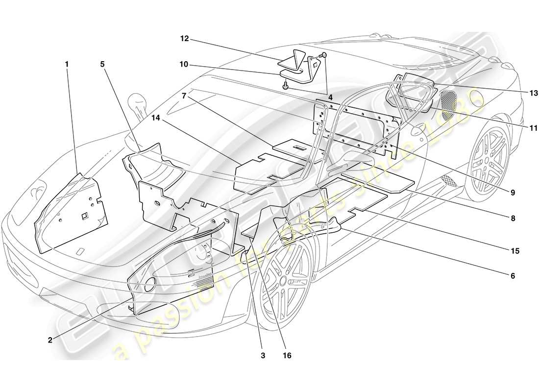 ferrari f430 coupe (rhd) insulation part diagram