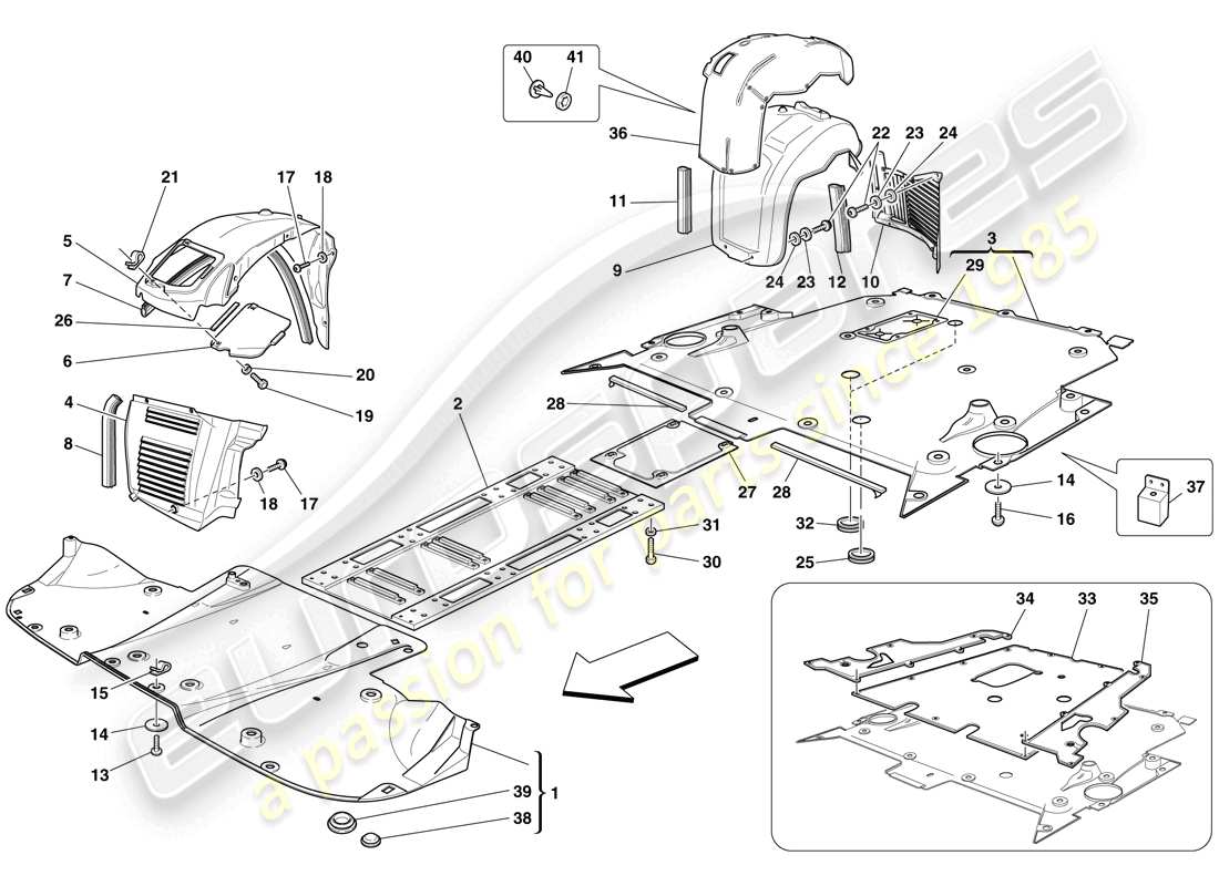 ferrari f430 spider (europe) flat undertray and wheelhouses part diagram