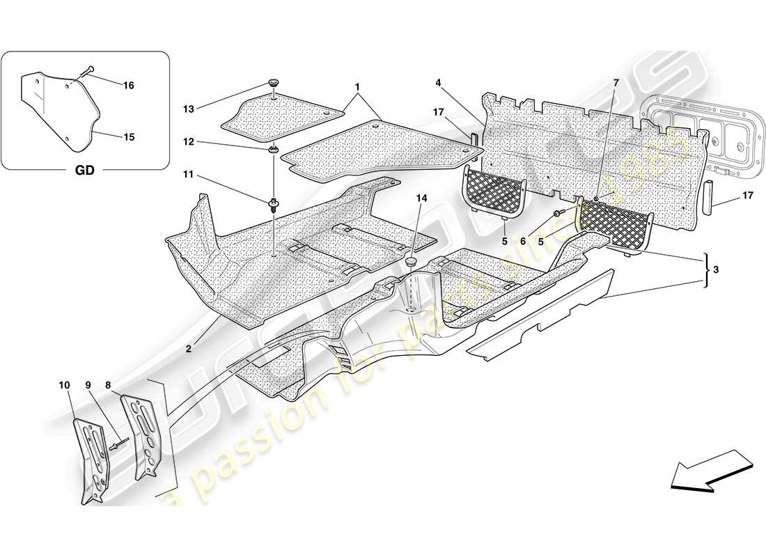 ferrari f430 coupe (rhd) passenger compartment mats part diagram