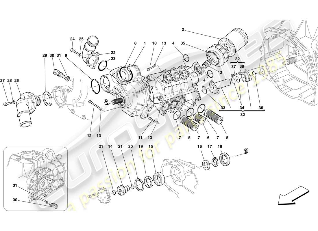 ferrari f430 coupe (rhd) oil / water pump part diagram