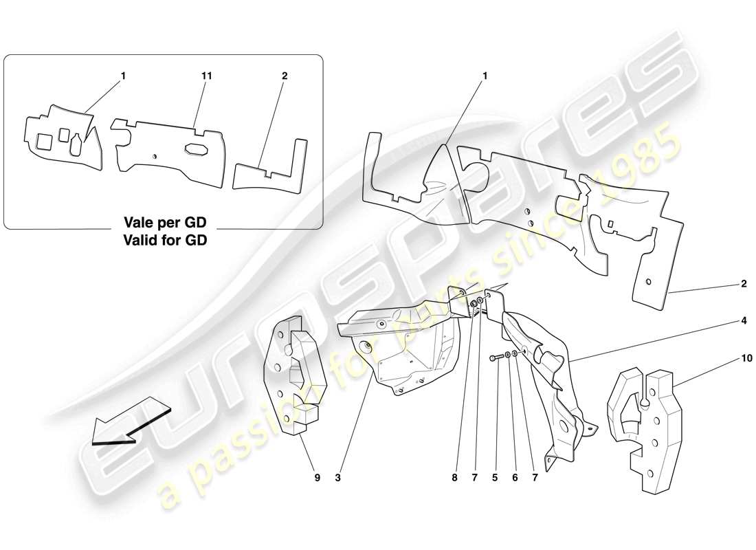 ferrari 599 gtb fiorano (europe) engine compartment firewall insulation part diagram