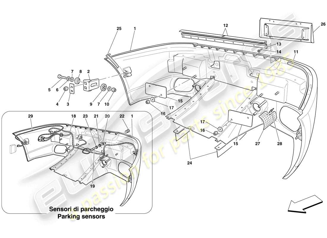 ferrari 599 gtb fiorano (usa) rear bumper part diagram