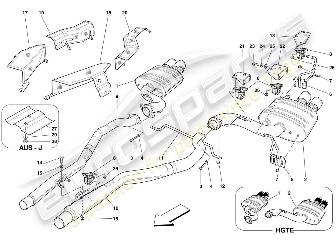 ferrari 599 gtb fiorano (europe) rear exhaust system part diagram