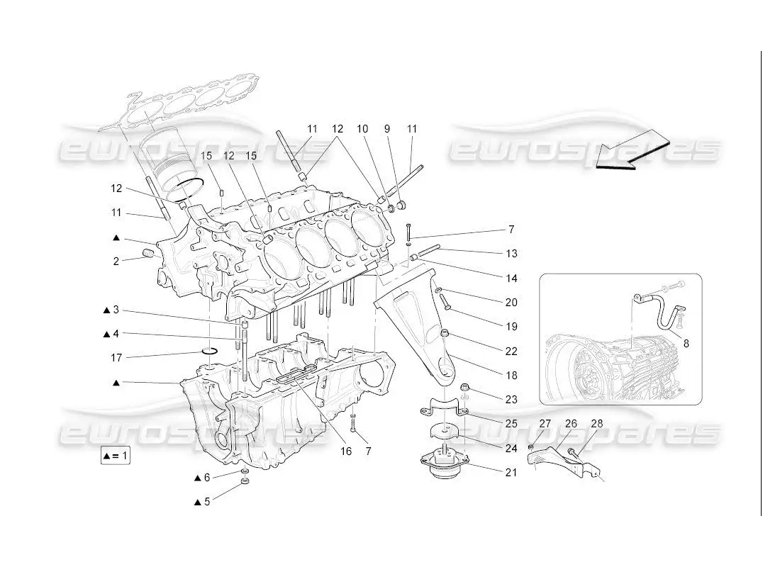 maserati qtp. (2007) 4.2 auto crankcase parts diagram