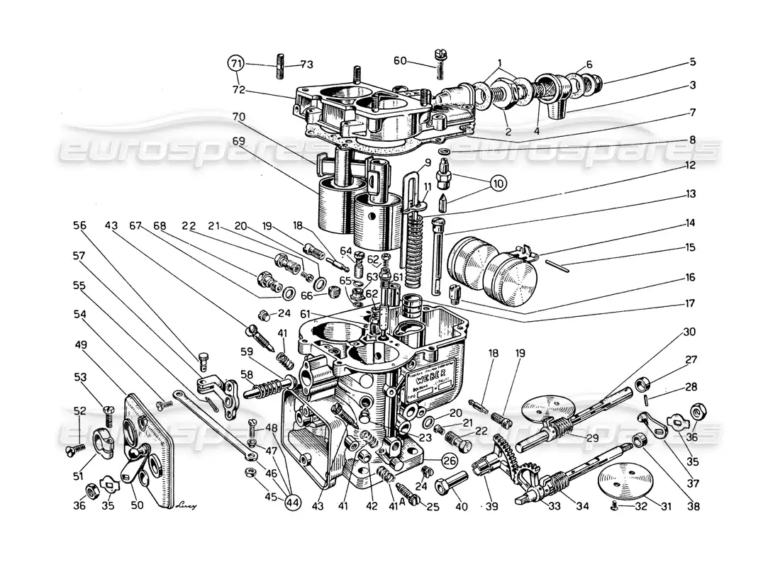 ferrari 275 gtb/gts 2 cam carburettors weber 40 dcz-6 parts diagram