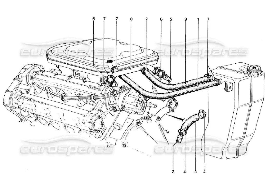 ferrari 308 gtb (1976) blow - by system parts diagram