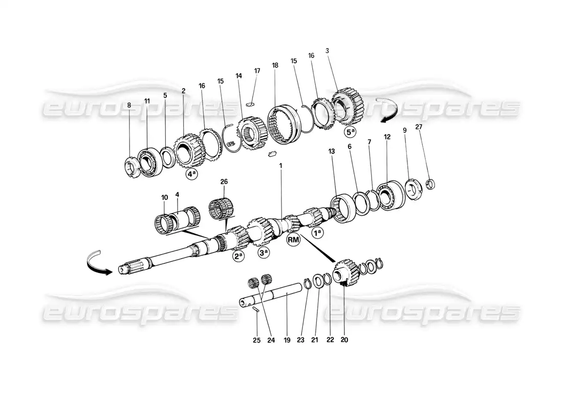 ferrari 308 (1981) gtbi/gtsi main shaft gears parts diagram