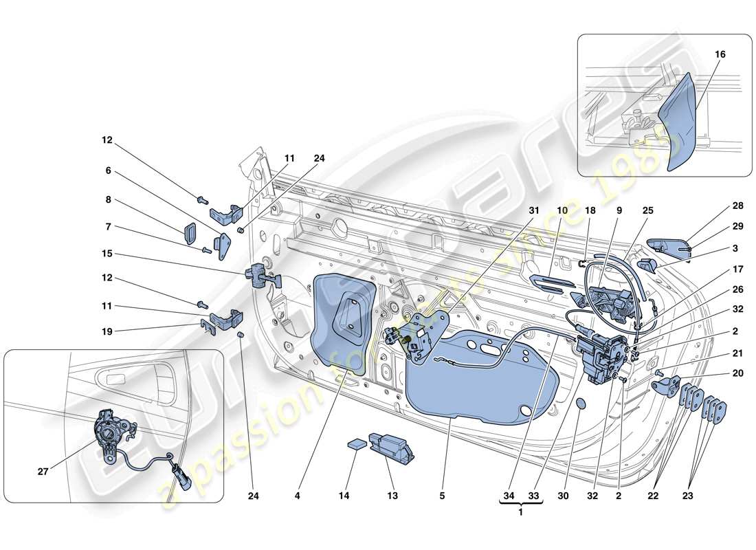 ferrari 458 speciale (usa) doors - opening mechanisms and hinges parts diagram