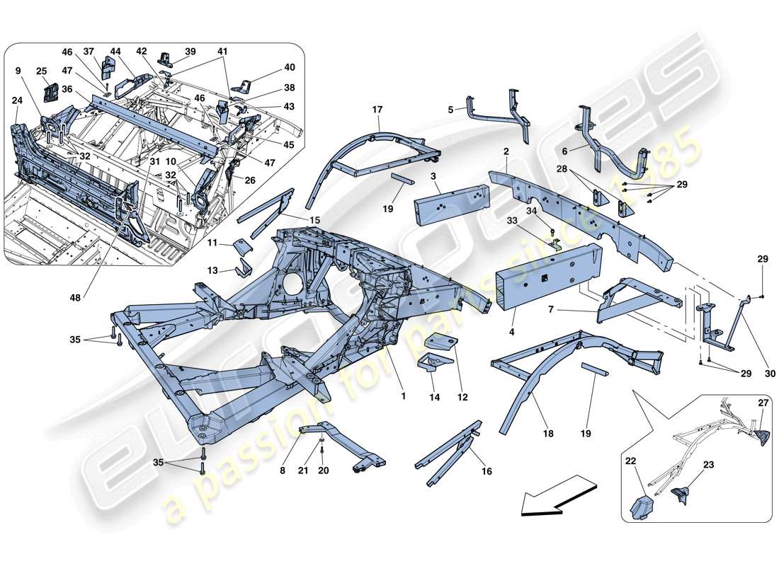 ferrari 458 speciale aperta (europe) chassis - structure, rear elements and panels part diagram