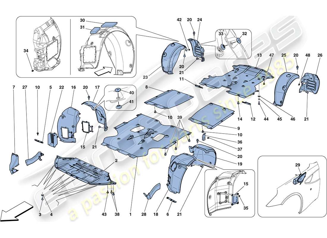 ferrari ff (europe) flat undertray and wheelhouses part diagram