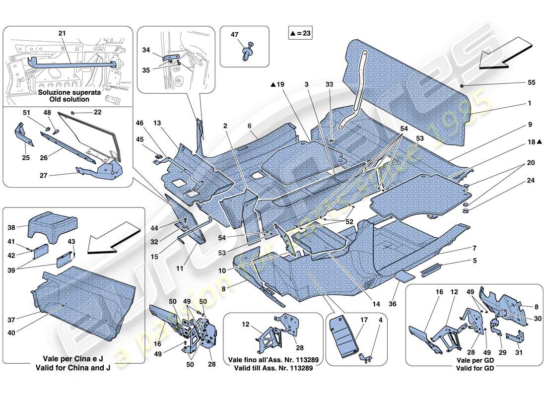 ferrari 458 italia (usa) passenger compartment mats parts diagram