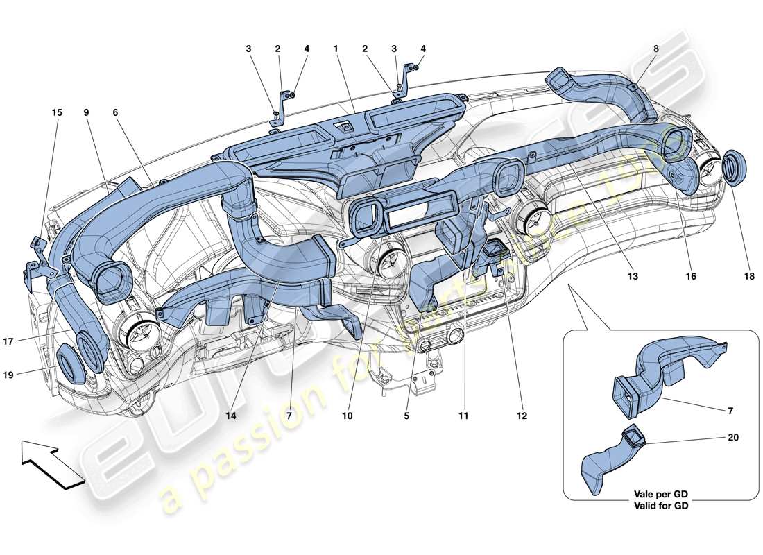 ferrari gtc4 lusso t (europe) dashboard air ducts parts diagram